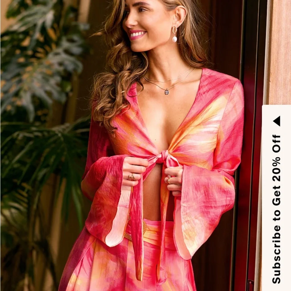 Cupshe Pink and Orange Beach Coverup Set - Picture 2 of 6